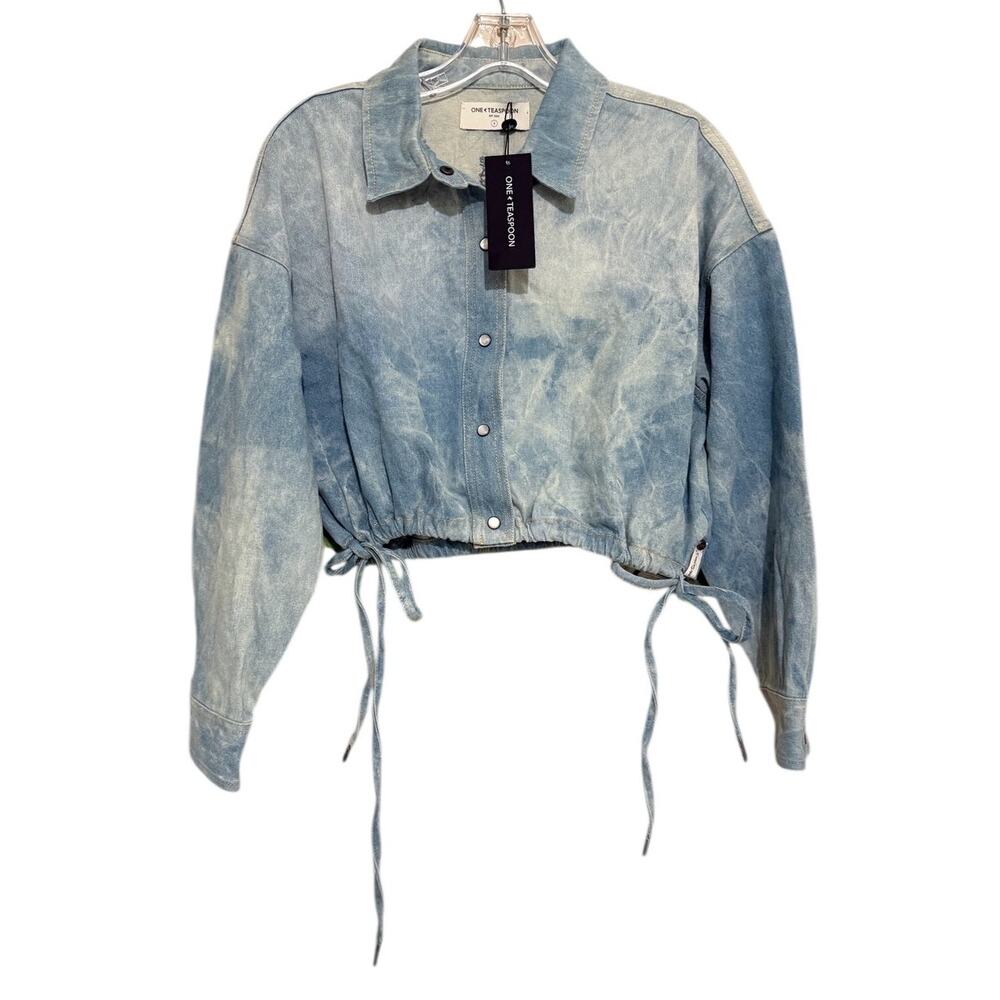 One Teaspoon Cloudy Blue Denim Bubble Shirt Small Cropped Tie Dye Jacket NWT